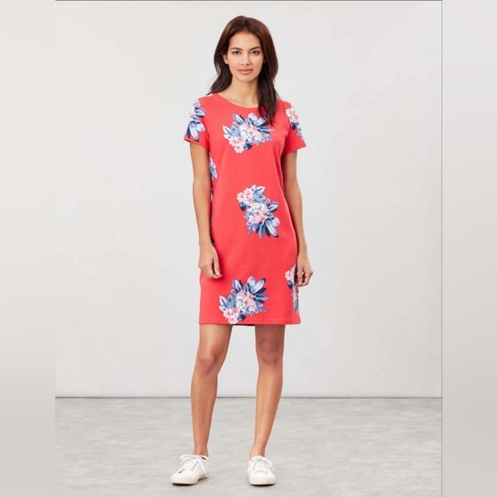Joules Riviera Printed Dress - Floral Red Blue Sz 8 Cotton